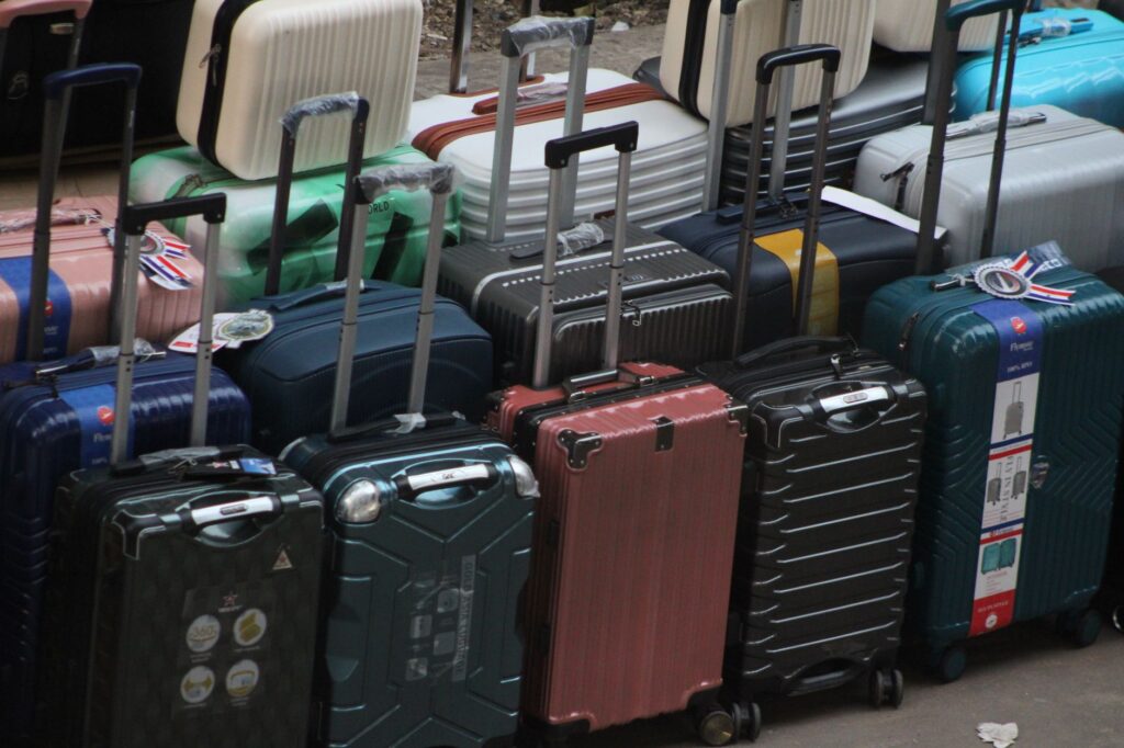 a variety of modern suitcases neatly arranged for travel enthusiasts.